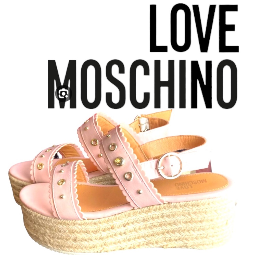 NWOT‎ Love Moschino Wedge Espadrille Sandals Petal Punk Size 8